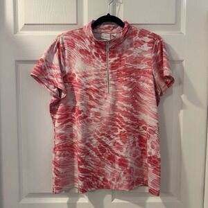Weekends by Chico's pink print short sleeve size 2   US sz L  1/4 Zip